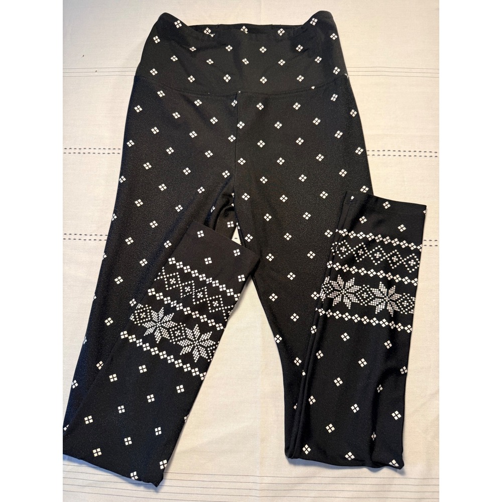 Lou & Grey Black Fair Isle Snowflake Print Leggings XS Recycled Polyester Spande